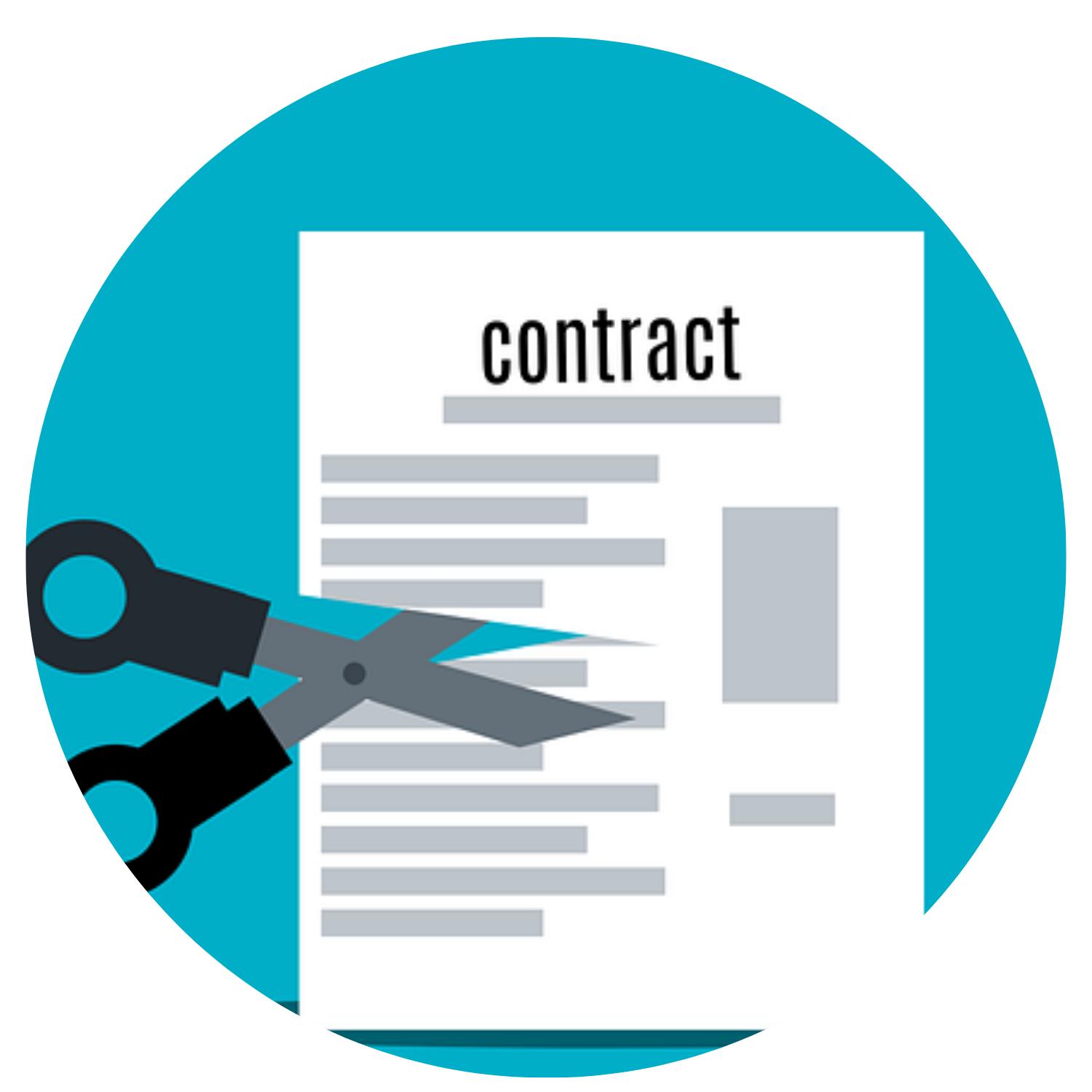 Un contrat déchiré par un ciseau pour illustrer une fin de contrat